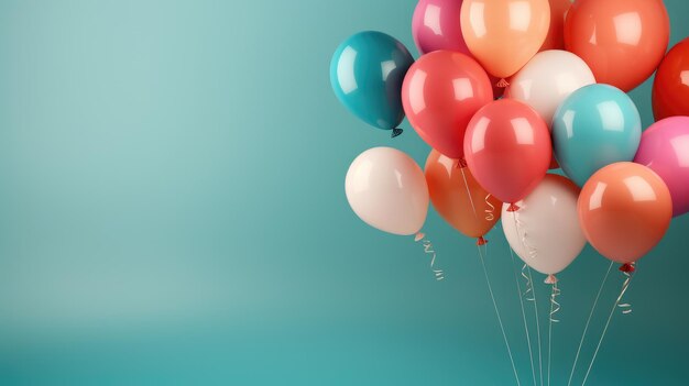 Bright balloons set against a colorful backdrop with room for text