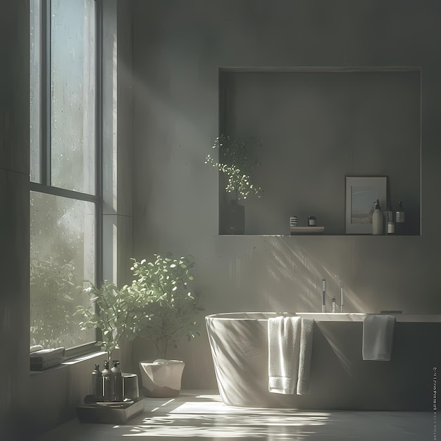 Photo bright bathroom with natural light and plants