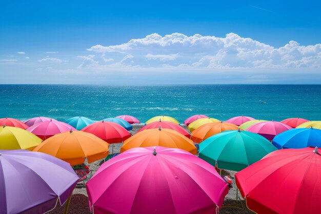 Bright Beach colorful umbrella summer Generate Ai