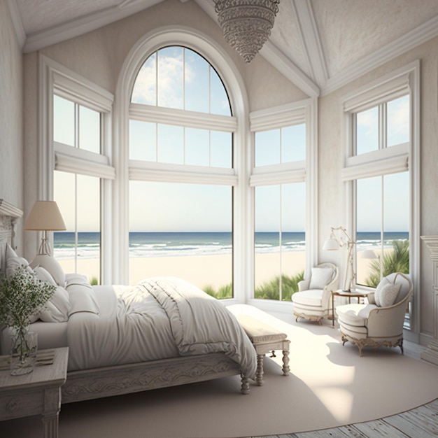 Bright bedroom by the sea