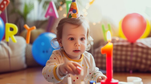 Photo bright beginnings capturing the joy of a 1st birthday candle