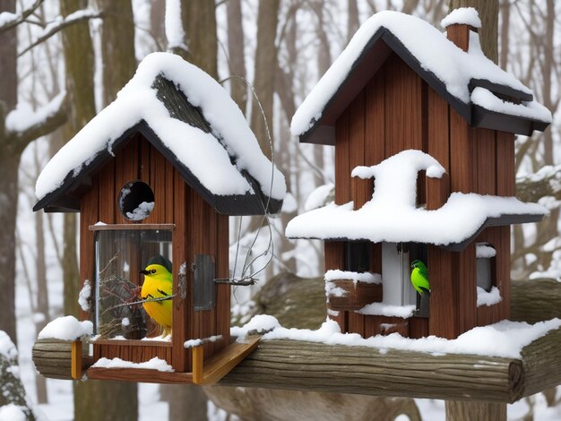 Фото Яркий кормушка для птиц зимой