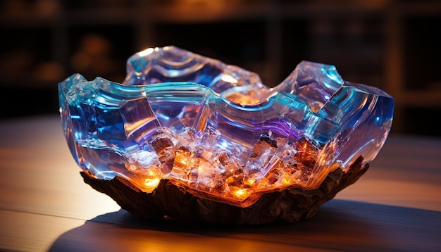 Фото Ярко-голубой кристаллический лед отражает яркие цвета в природе, созданные ии.