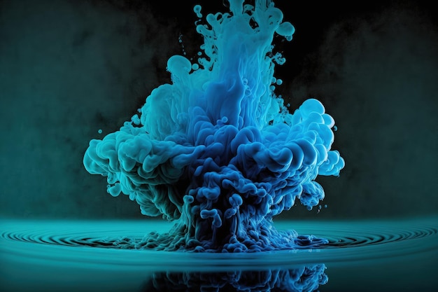 A bright blue ink drop in ominous water