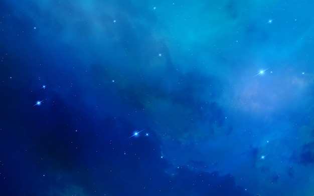 Nebulosa blu brillante con le stelle.