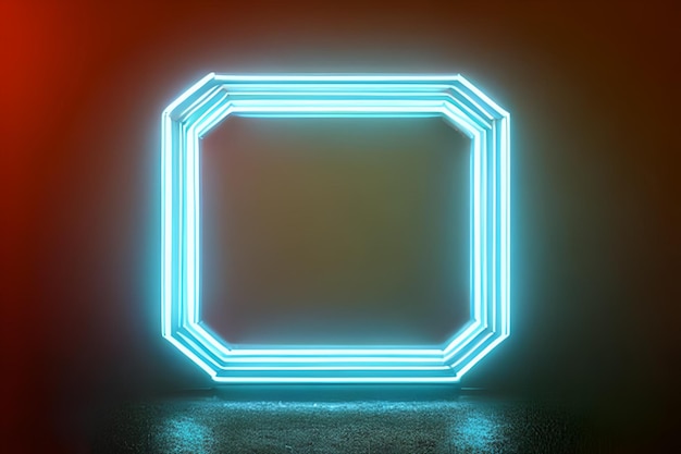 Bright blue rectangle standing neon light backdrop and background