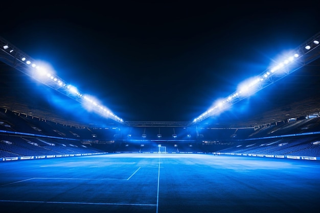 Photo bright blue stadium arena lighting spotlight