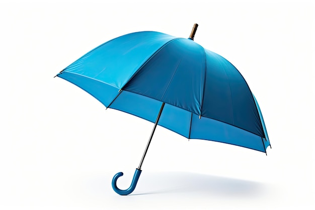 Bright Blue Umbrella Side View Isolated on White Background