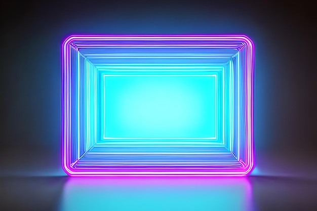 Ярко-синий и фиолетовый прямоугольник, стоящий на фоне неонового света и фон