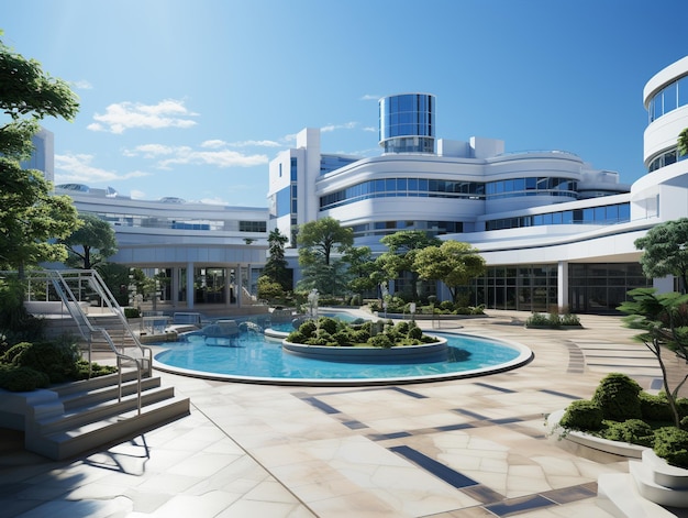 Bright blue and white colors hospital photo