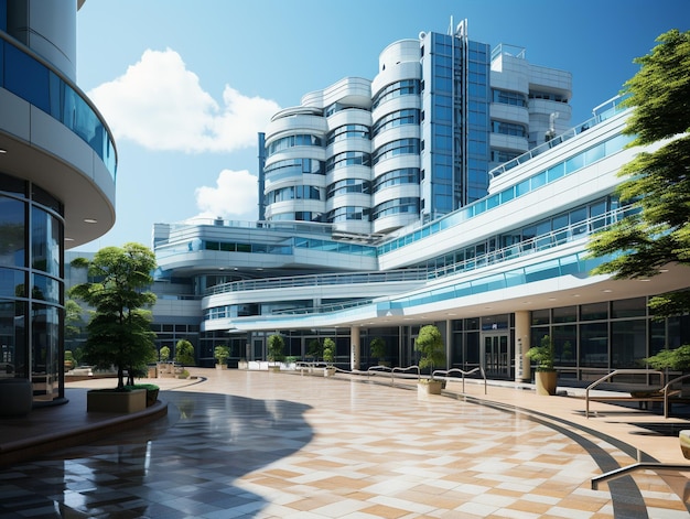 明るい青と白の色の病院の写真