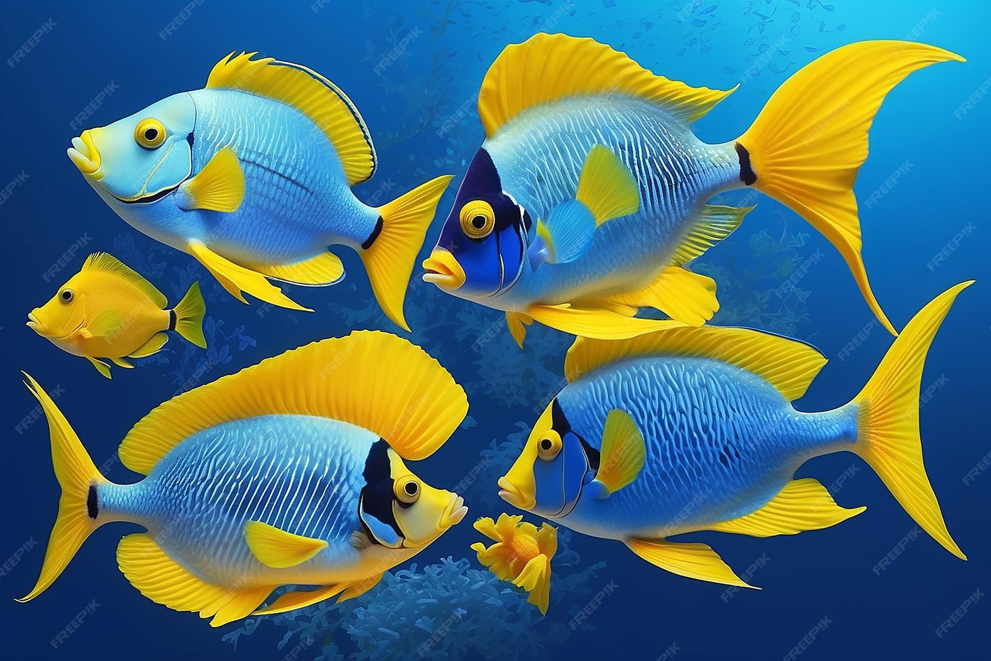 Premium Photo | Bright blue and yellow tropical fish on a blue background