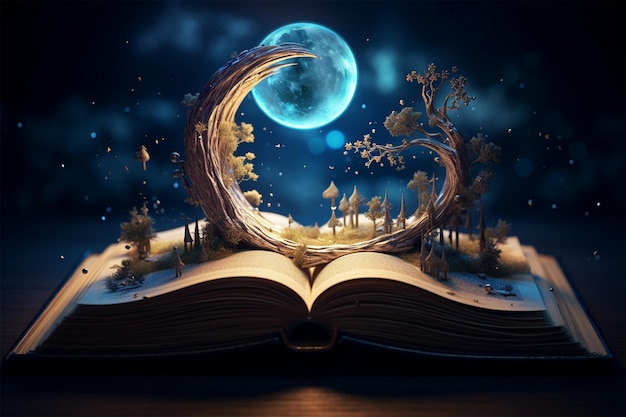 a bright book above it is a moon