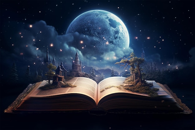 a bright book above it is a moon