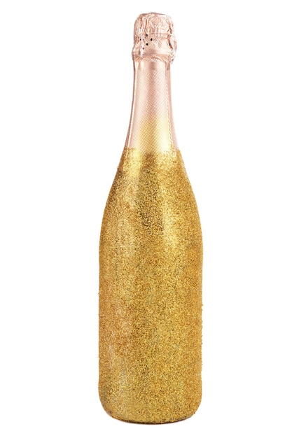 Foto bottiglia luminosa di champagne isolata su bianco