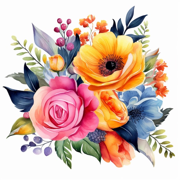 Bright bouquet clipart Watercolor summer floral