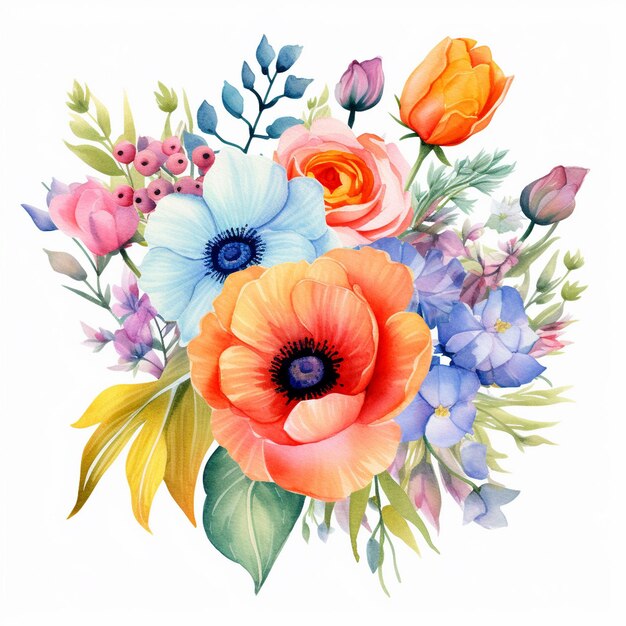 Bright bouquet clipart Watercolor summer floral