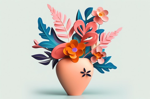 a bright bouquet of flowers and leaves arranged in a vase