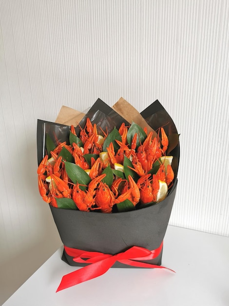 Bright bouquet of gift crayfish