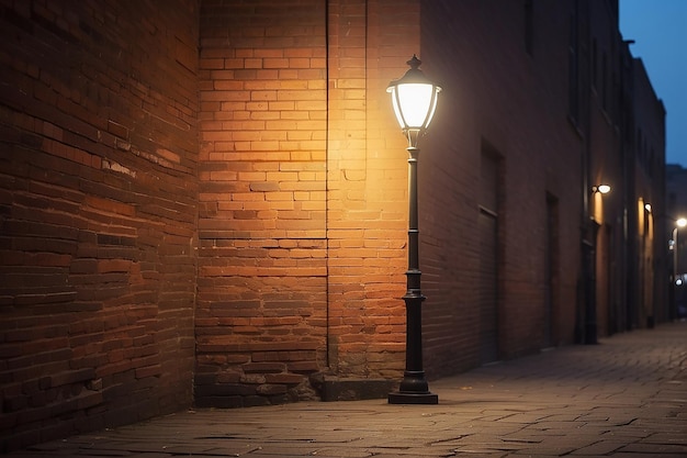 Bright brick wall under street lamp light