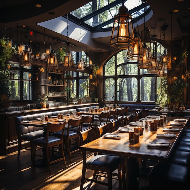 Photo bright and captivating ambiance in a cozy restaurant