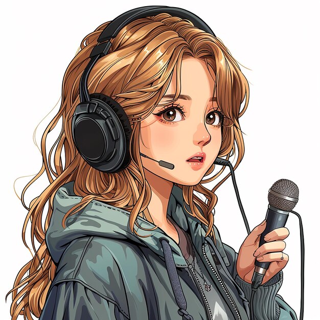 Bright cartoon kawaii beeld van een call center specialist meisje