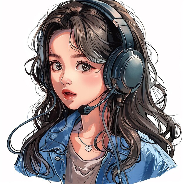 Bright cartoon kawaii image of a call center specialist girl