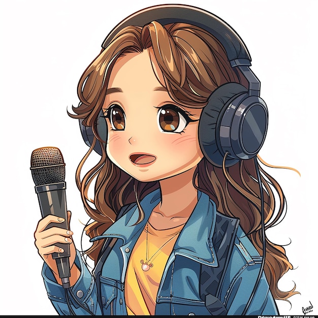 Bright cartoon kawaii image of a call center specialist girl