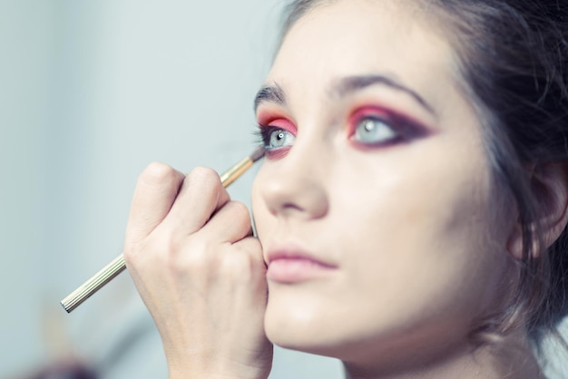 Bright cheeky eye makeup closeup