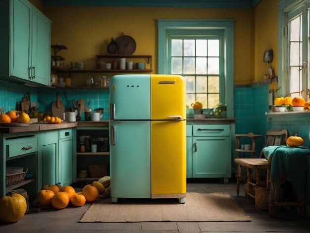 Bright and cheerful kitchen with a retroinspired designai generative