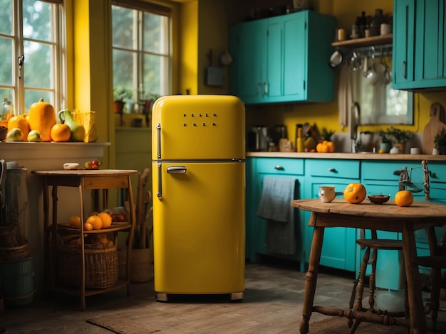 Photo bright and cheerful kitchen with a retroinspired designai generative