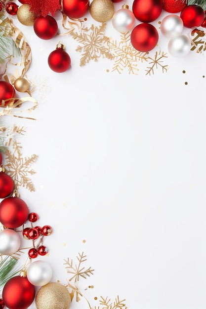 Яркая рождественская рамка белые и красные и золотые рождественские украшения