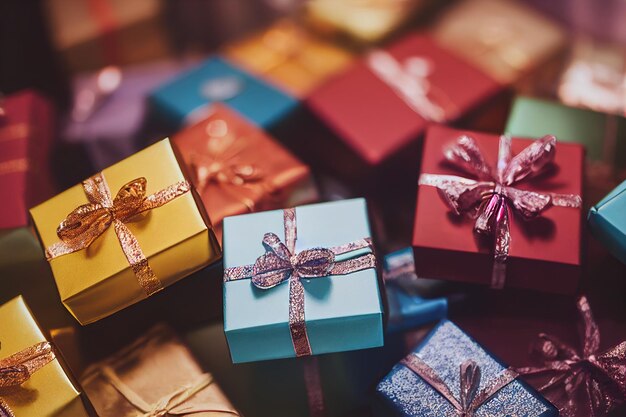 Bright Christmas Gift Boxes Stack for New Year's Eve Winter