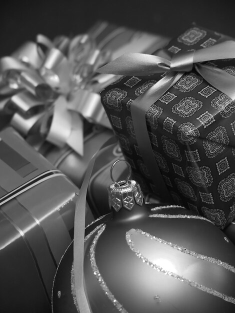 Bright Christmas and New Year Festive Mood Decoration Background Black and white monochrome grayscale composition