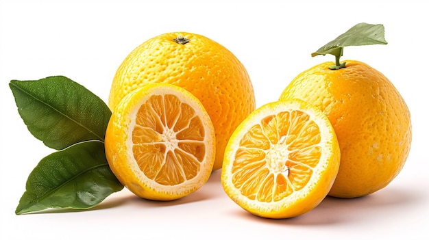 Bright citrus Yuzu fruit isolated on blank backdrop with work path