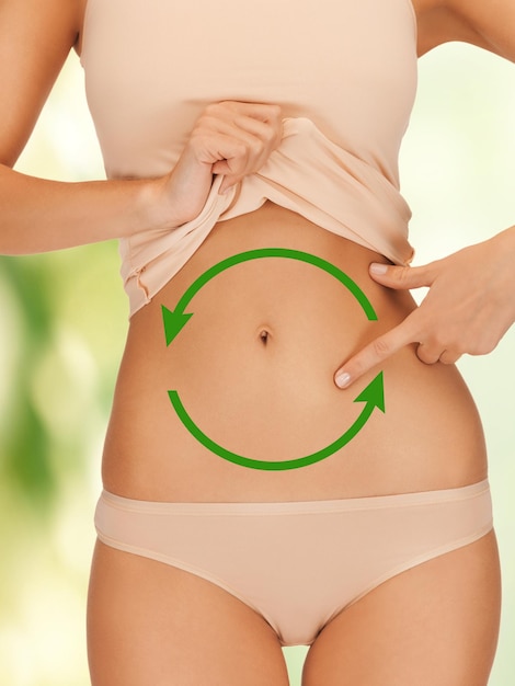 bright closeup picture of woman showing belly