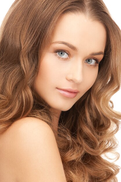 bright closeup portrait picture of beautiful woman