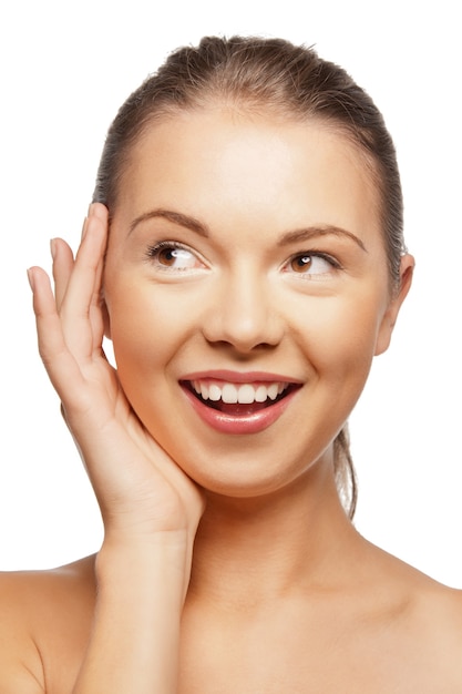 bright closeup portrait picture of happy teenage girl