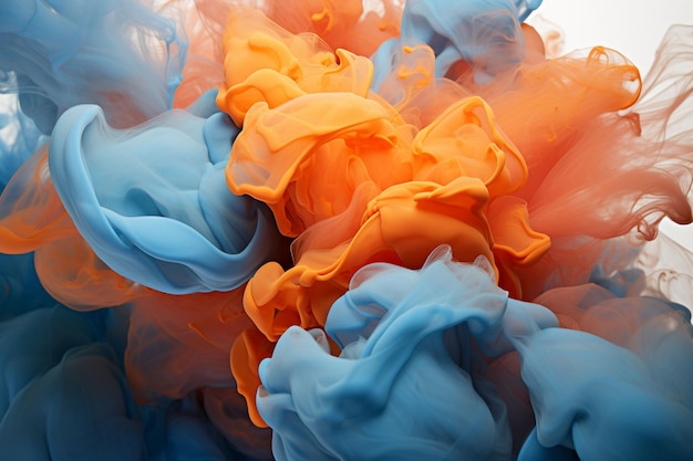 Bright color cloudColor drop of blue and orange paint underwater paint splash abstract background