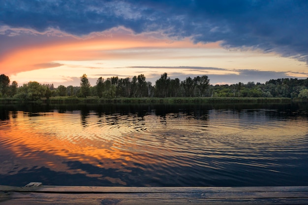 Bright color sunset reflected in the water