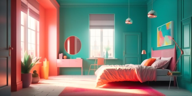 Bright colored interior bedroom