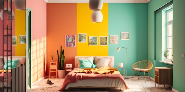 Photo bright colored interior bedroom