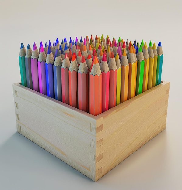 Bright colored pencils in a wooden holder are ideal for artistic expression and creative drawing