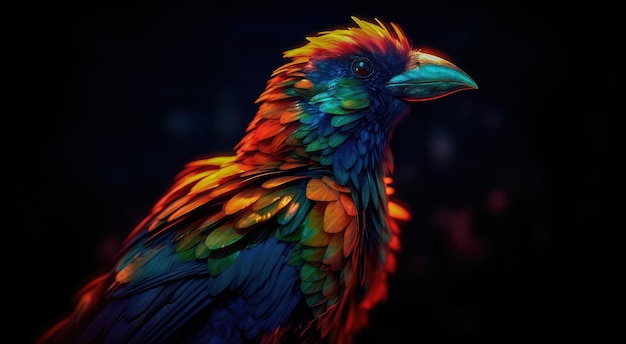 Bright colorful abstraction with the image of a bird on a forest background Generative AI