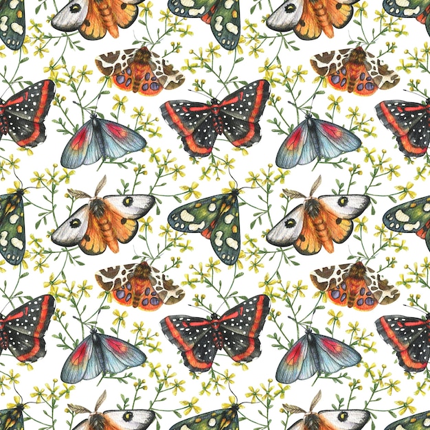 Фото Яркий красочный фон с цветами и бабочками бесшовный акварельный узор с бабочкой
