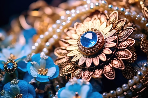 インドの結婚式での花と宝石のセットを持つ明るいカラフルな背景 生成 AI