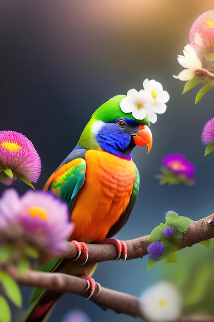 Bright colorful beautiful tropical parrot Ai