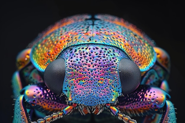 Bright and colorful beetles with a black background