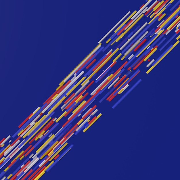 Яркие красочные блоки, летящие на синем фоне Абстрактная иллюстрация 3d рендеринг