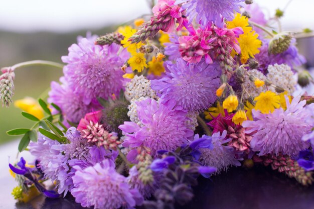 Bright colorful bouquet field flowers